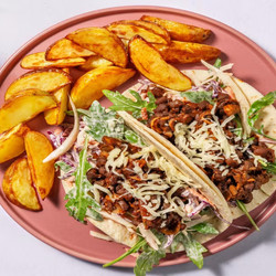 Smoky Refried Black Bean Tacos With Wedges, Rocket Slaw And Cheese