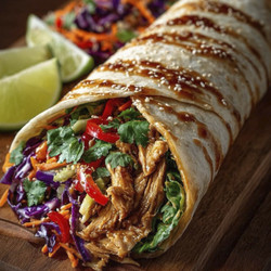 Spicy Thai Peanut Chicken Wraps with Crunchy Asian Slaw