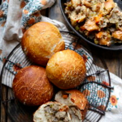 Sausage Sour Dough Stuffing Filled Pretzel Rolls