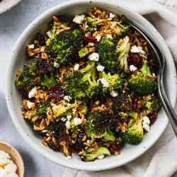 Roasted Broccoli Salad With Cranberry, Farro &amp; Feta