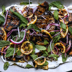 Grilled Eggplant &amp; Lemons with Garlic Labneh
