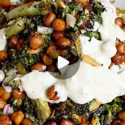 Roasted Broccoli &amp; Chickpea Salad With Tahini-parmesan Dressing