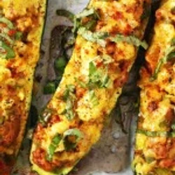 Cheddar And Sausage Stuffed Zucchini Boats (21 day fix)