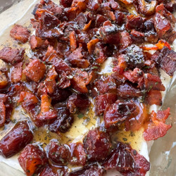Whipped Goat Cheese With Candied Bacon And Dates