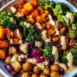 Roasted Veggie &amp; Chickpea Bowls With Maple Dijon Tahini Dressing