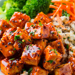 Crispy Baked Firecracker Tofu On Coconut Cauliflower Rice