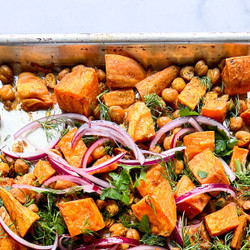 Sheet-pan Roasted Sweet Potatoes And Chickpeas With Whipped Feta