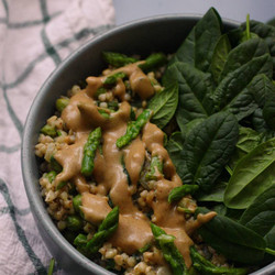 Vegan Green Buckwheat Risotto With "honey" Mustard Dressing