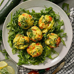 High Protein Zucchini Muffins with Cottage Cheese and Red Peppers