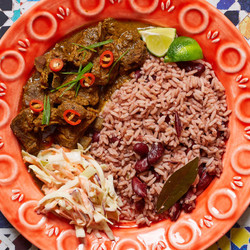 Curry Goat With Rice And Peas