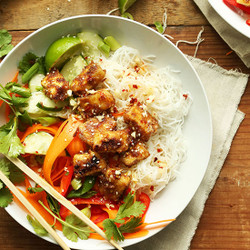 Rice Noodle Bowls With Almond Butter Tofu