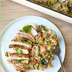 Baked Feta, Chicken, And Quinoa With Veggies