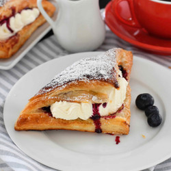 Puff Pastry With Mascarpone Whipped Cream And Blueberry Sauce