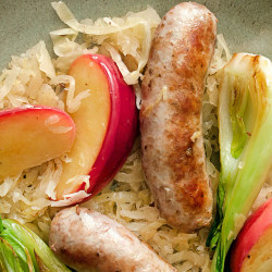 Sausage With Sauerkraut, Apples, And Bok Choy