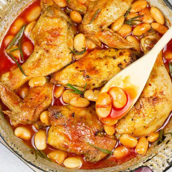 Pan-roasted Smoky Chicken Over Rosemary-garlic Cannellini Beans