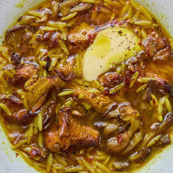 Golden Mushroom Soup With Orzo &amp; A Pat Of Butter