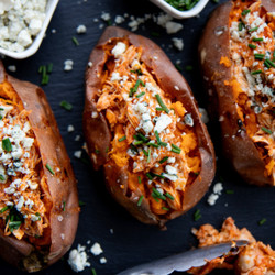 Buffalo Chicken Stuffed Sweet Potatoes