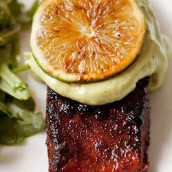 Brown Sugar Chili Rubbed Salmon With Avocado Crema
