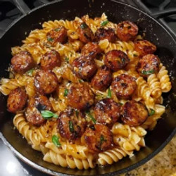 Sticky Honey Garlic Sausage Pasta Skillet