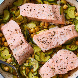 Salmon With Olive Oil-braised Zucchini And Chickpeas