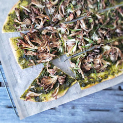 Maitake With Basil &amp; Arugula Miso Pesto Pizza