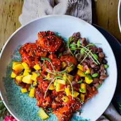 Achiote Salmon Bites With Mango Salsa