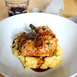 Roast Chicken With Red Wine Demi-glace And Polenta