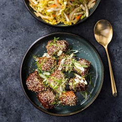 Air-fryer Korean Steak Tips With Napa Cabbage Slaw