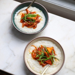 Congee With Brown Butter Gochujang Tofu