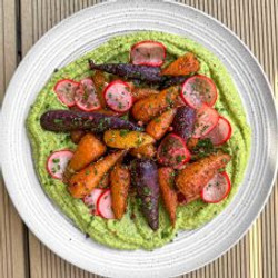Sticky Miso Carrots With Herby Hummus