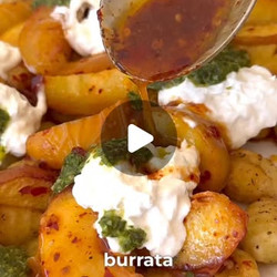 Hot Honey Peach &amp; Burrata Crispy Gnocchi With A Zingy Basil And Mint Dressing