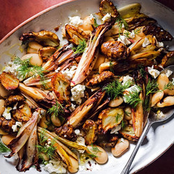 Hasselback Butternut Squash With Chestnuts, Pecans And Green Sauce
