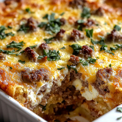 Sausage, Egg ; Cream Cheese Hash Brown Breakfast Casserole