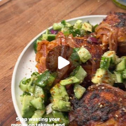 One Pan Lemon Chicken With Cucumber Avocado Salad