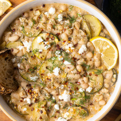 One Pot Lemon Feta Beans With Zucchini