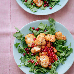 Warm Spiced Cauliflower And Chickpea Salad With Pomegranate Seeds
