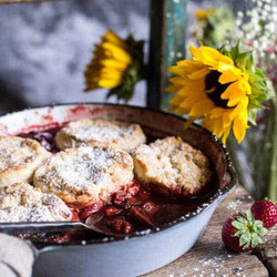 Skillet Strawberry Cobbler With Cream Cheese Swirled Biscuits.