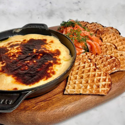 Buckwheat Waffles With Aquavit-cured Salmon And Gratinéed Aged Cheddar Saturday kitchen Niklas ekstedt