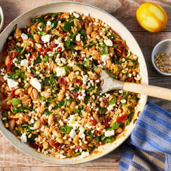 One-pot White Bean, Spinach &amp; Sun-dried Tomato Orzo With Lemon &amp; Feta