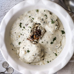Vegan Shish Barak (stewed "meat" Dumplings) In Minty Garlic Cilantro Yoghurt Sauce