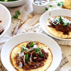 Slow Cooker French Onion Pot Roast Over Soft Polenta