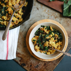 Chickpea Spätzle With Shallots And Collard Greens