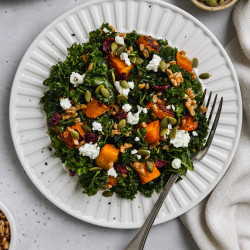 Kale Butternut Squash Salad With Farro &amp; Goat Cheese
