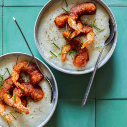 Hot Shrimp Over Cheesy Corn Grits