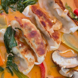 Thai Coconut Curry Potsticker Soup