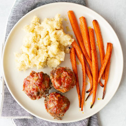 Mini Glazed Meatloaves With Mashed Potatoes &amp; Roasted Carrots