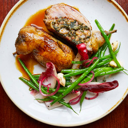 Roast Quail Farcie With Lardo, Foie Gras And Hazelnuts