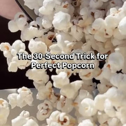 Popcorn with no unpopped kernels and no burnt kernels.