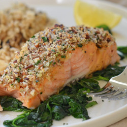 Baked Salmon With Honey Mustard And Pecan Panko Crust