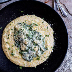 Mom's Chicken Florentine With Creamy Roasted Garlic Polenta.